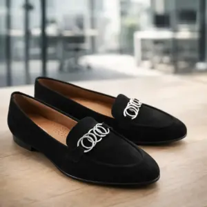 Black loafers, with silver deco