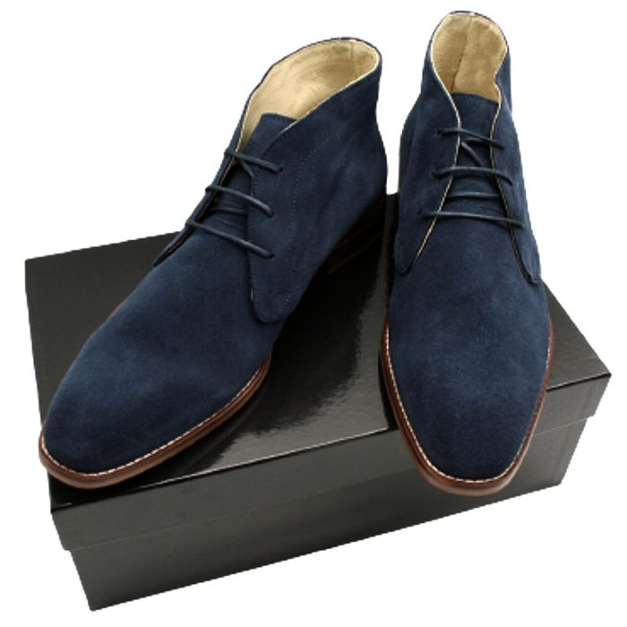 Herren Stiefelette blau Wildleder auf schwarzem Schuhkarton-Modell 355