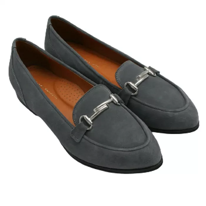 Damen Schuhe Graue Loafer mit Silberverzierung-Modell 563