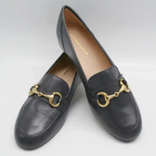 Bequeme Loafer Damen Büro in Anthrazit mit Golddeko