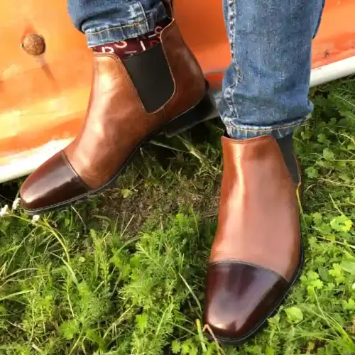 Chelsea zweifarbig Kurzstiefelette in Brauntönen - Modell 422