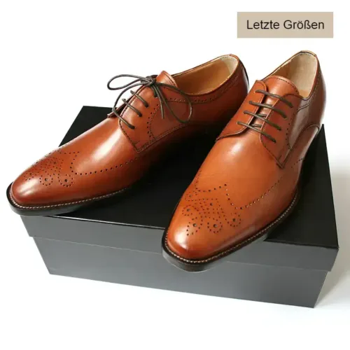 Exklusiv italienisch Herrenschuhe elegant Cognac mit Verzierung_Modell 231