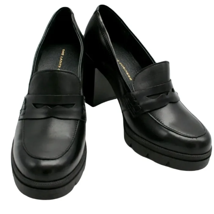 Loafer mit Absatz schwarzer Penny Loafer mit 8,5 cm Absatz_Modell 401