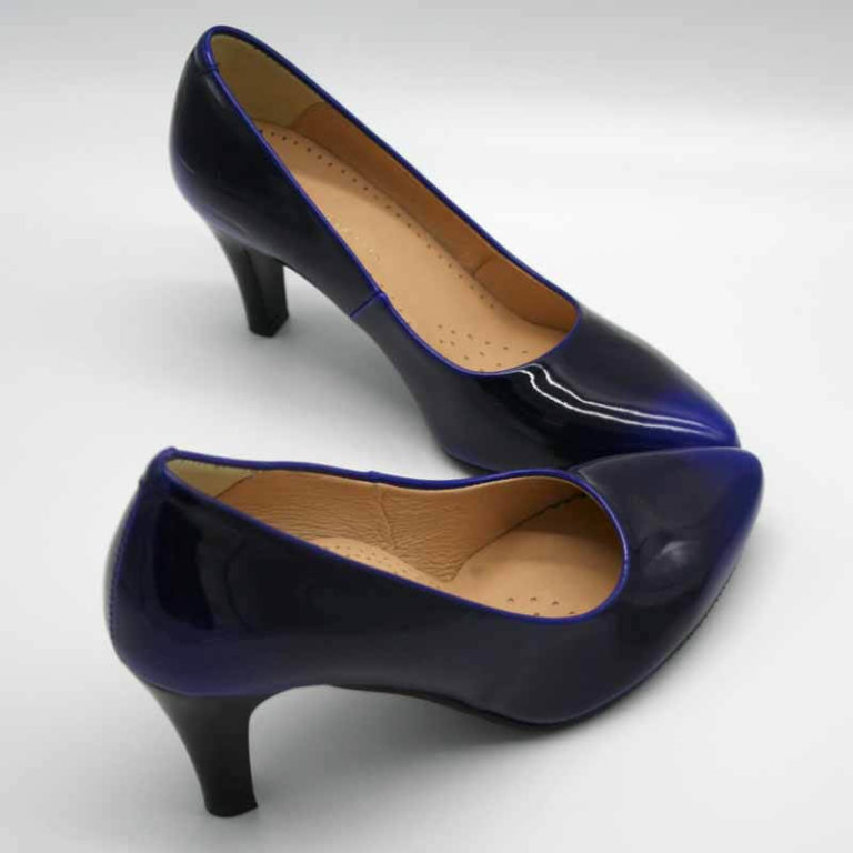 navy patent pumps